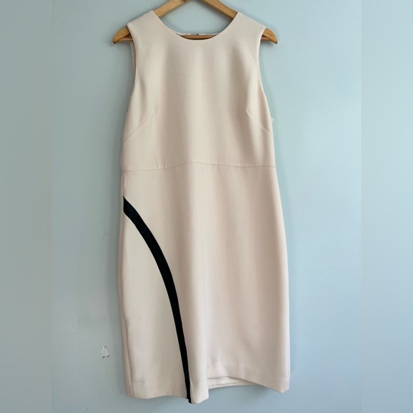 J Crew NWT Sleeveless Sheath Dress Cream Black Faux Leather Stretch Size 16 - Picture 2 of 16